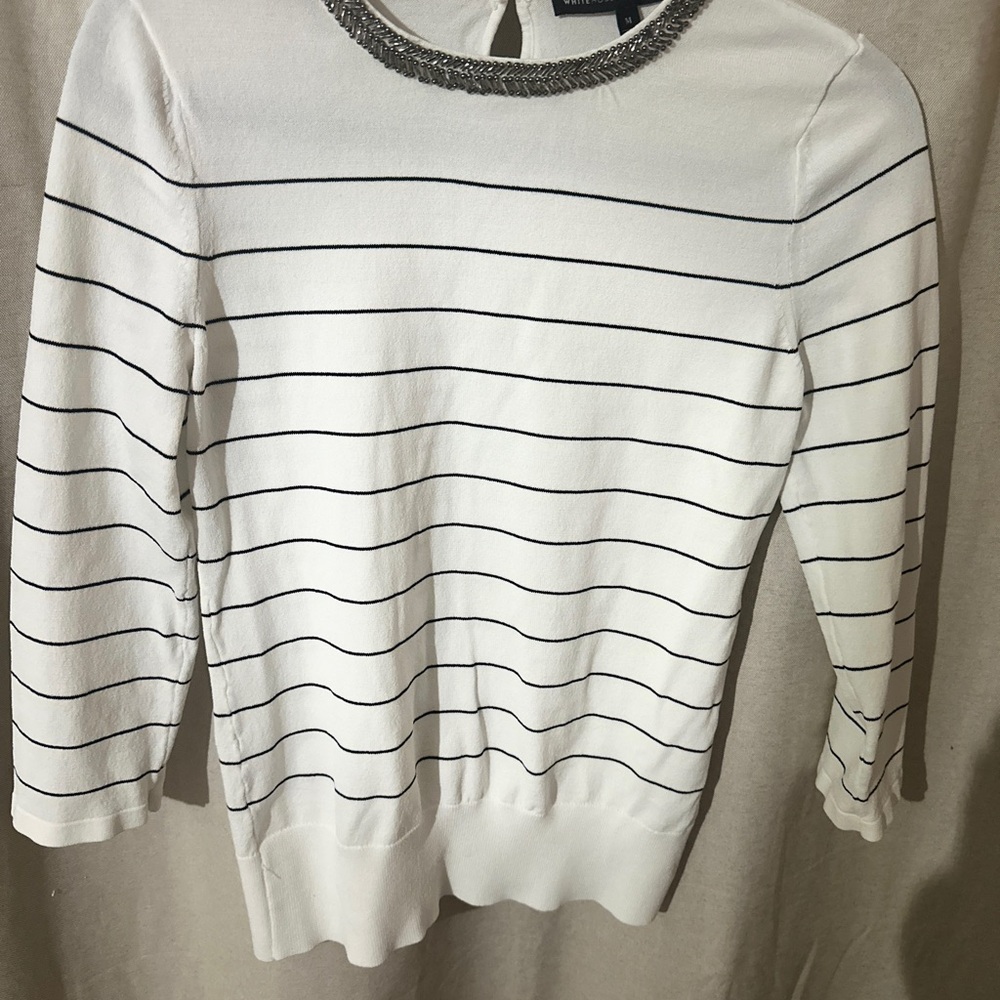 White House Black Market White and Black Striped Blouse